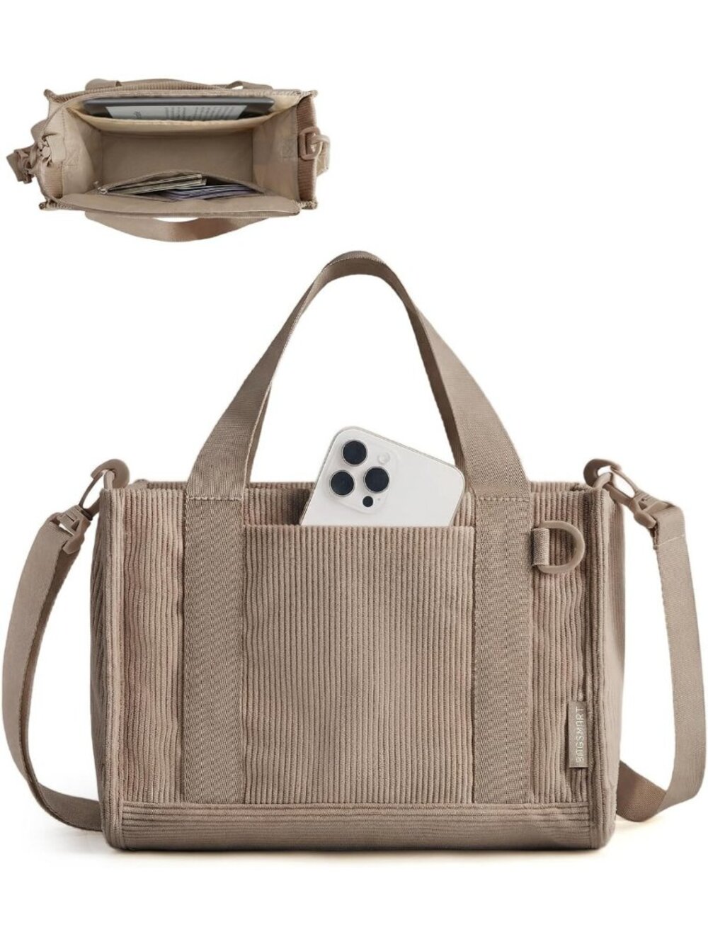 Vintage Corduroy Tote Bag for Women | Small Travel Handbag Fits 14" Laptop